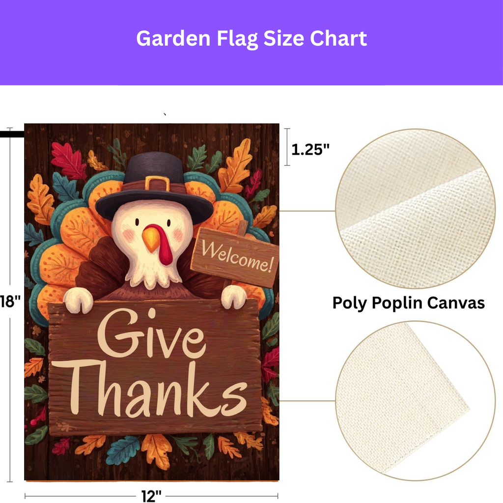 Colorful Give Thanks Turkey Thanksgiving Garden Flag - porch decor - Dragonfire Gardens