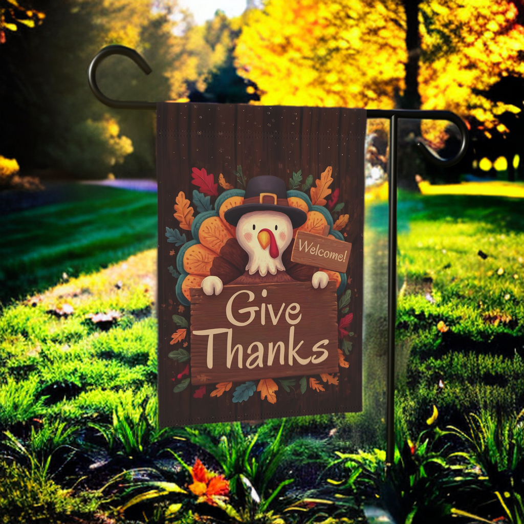Colorful Give Thanks Turkey Thanksgiving Garden Flag - product detail - Dragonfire Gardens