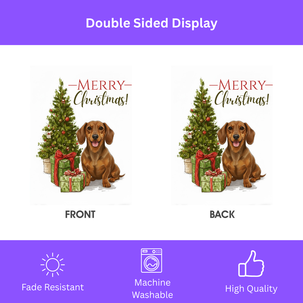 Dachshund and Present Christmas Garden Flag - double-sided design - Dragonfire Gardens