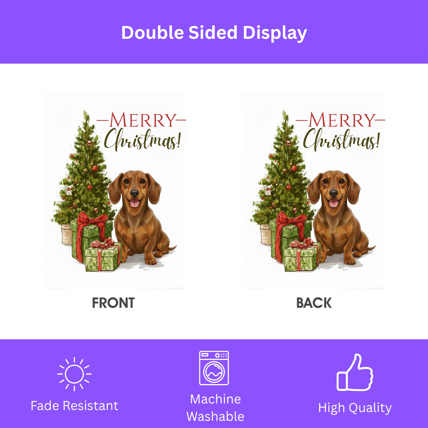 Dachshund and Present Christmas Garden Flag - double-sided design - Dragonfire Gardens