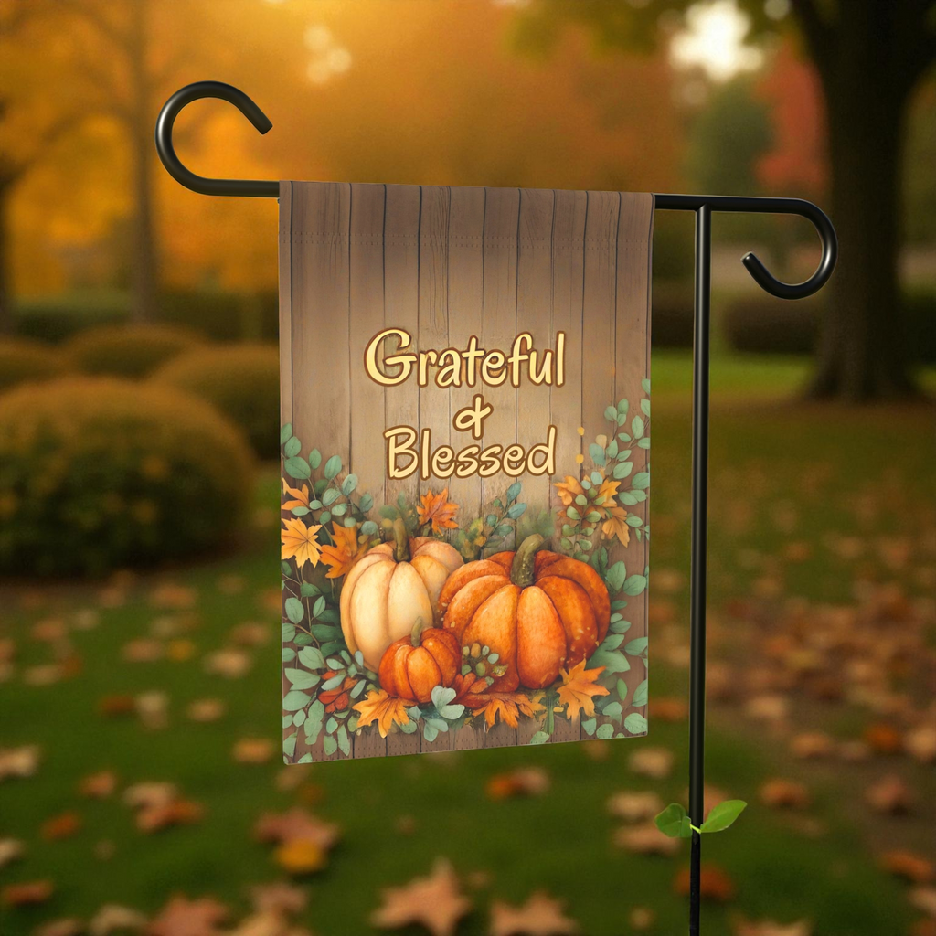 Grateful & Blessed Fall Garden Flag - size comparison - Dragonfire Gardens
