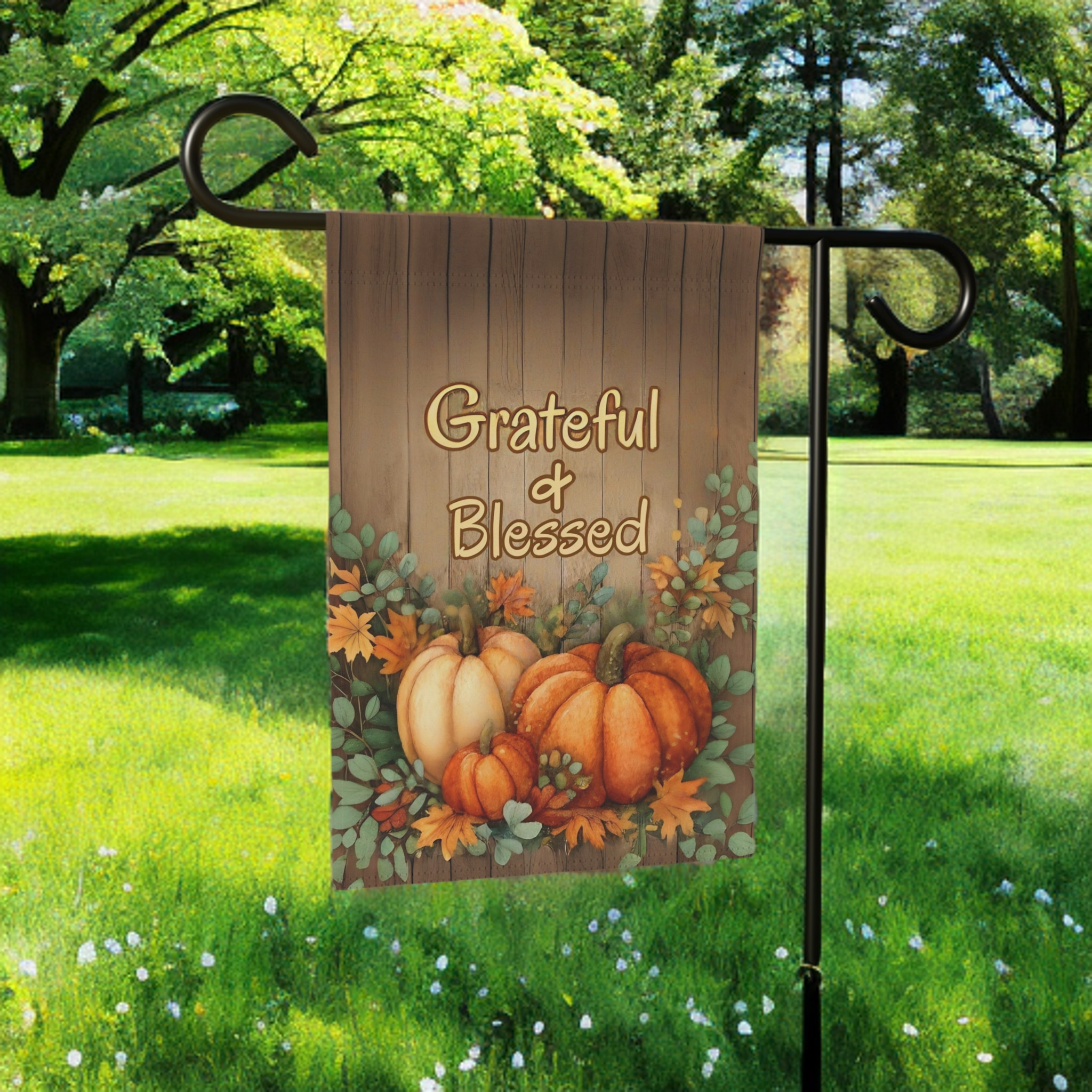 Grateful & Blessed Fall Garden Flag - banner view - Dragonfire Gardens