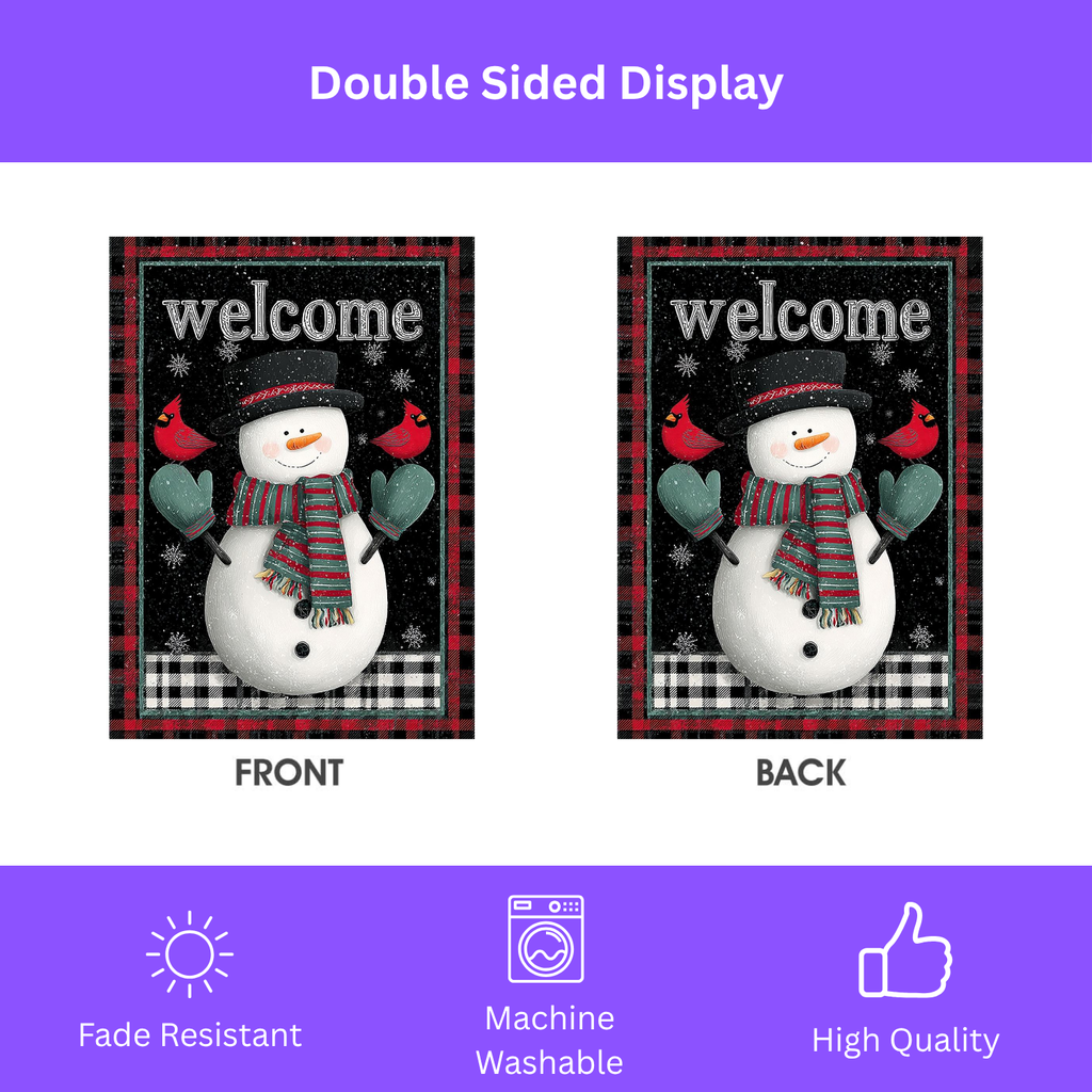 Green Mitten Welcome Snowman Garden Flag - double-sided design - Dragonfire Gardens