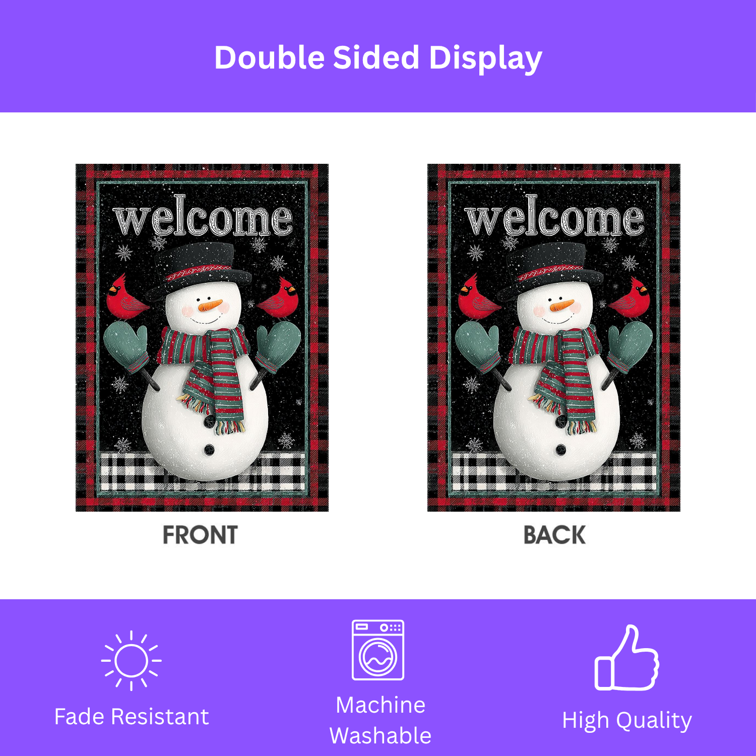 Green Mitten Welcome Snowman Garden Flag - double-sided design - Dragonfire Gardens
