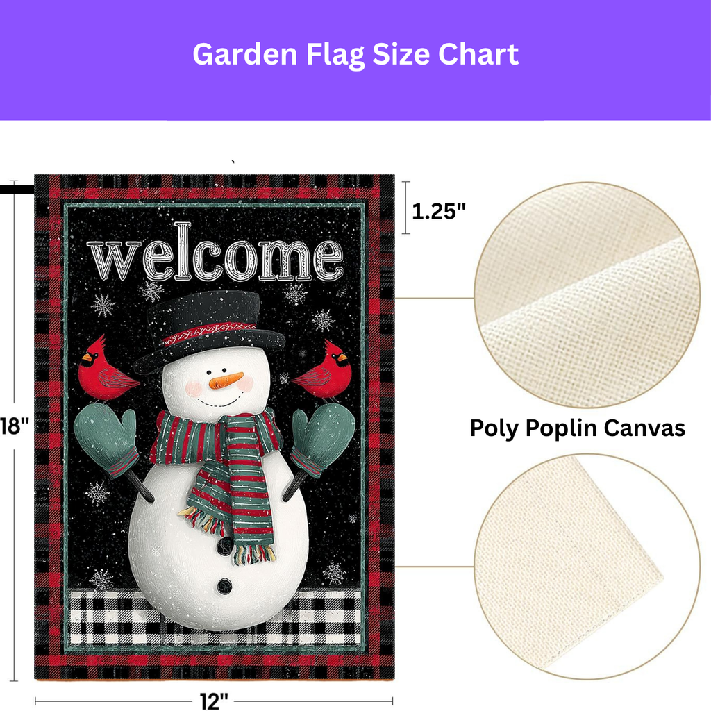 Green Mitten Welcome Snowman Garden Flag - porch decor - Dragonfire Gardens