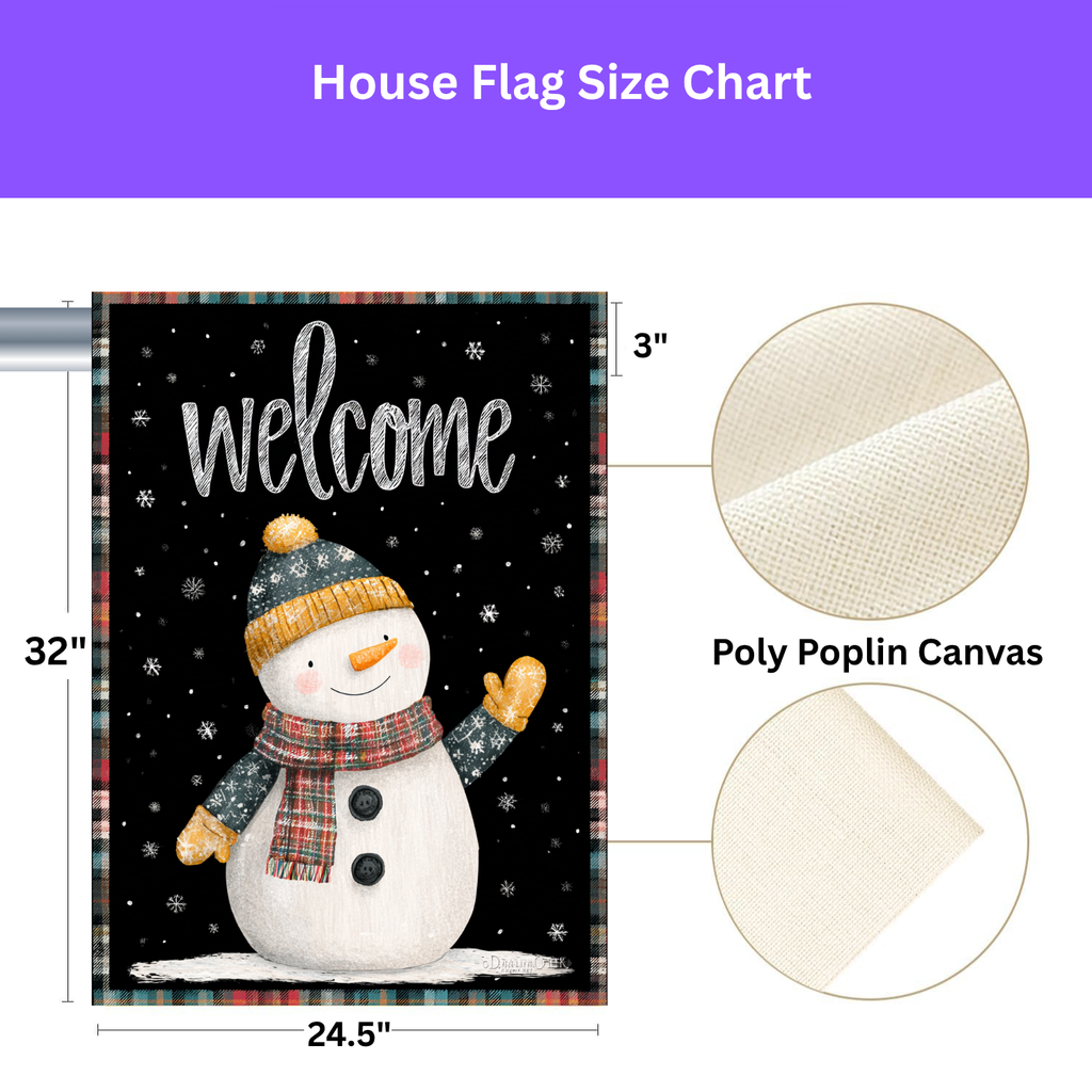 Yellow Mitten Welcome Snowman Garden Flag - yard display - Dragonfire Gardens