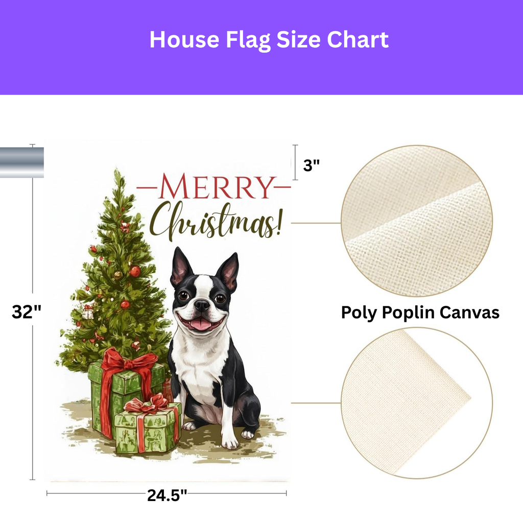 Boston Terrier and Present Christmas Garden Flag - yard display - Dragonfire Gardens