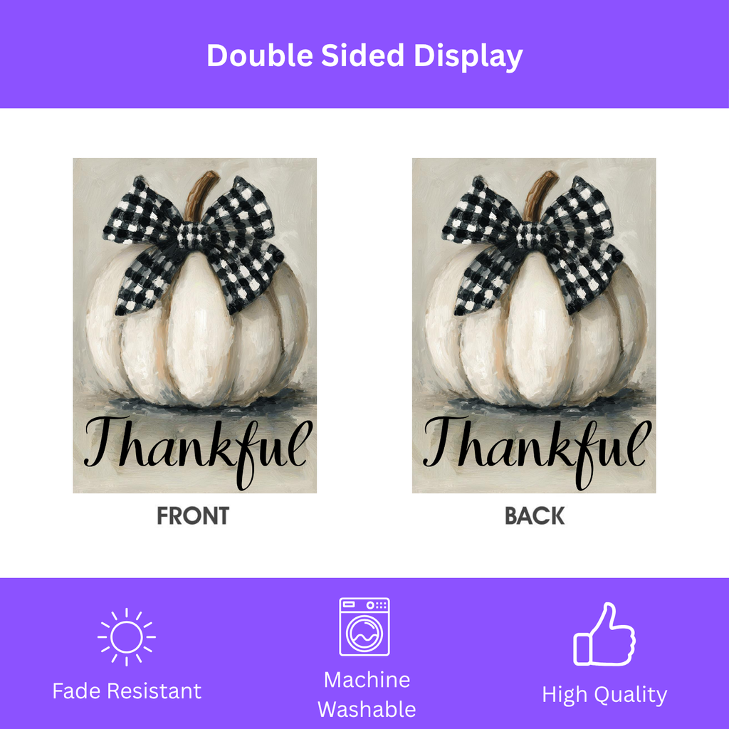 Thankful White Pumpkin Garden Flag - double-sided design - Dragonfire Gardens