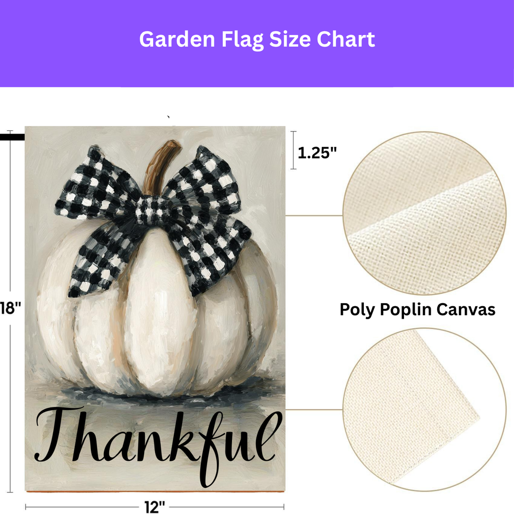 Thankful White Pumpkin Garden Flag - porch decor - Dragonfire Gardens