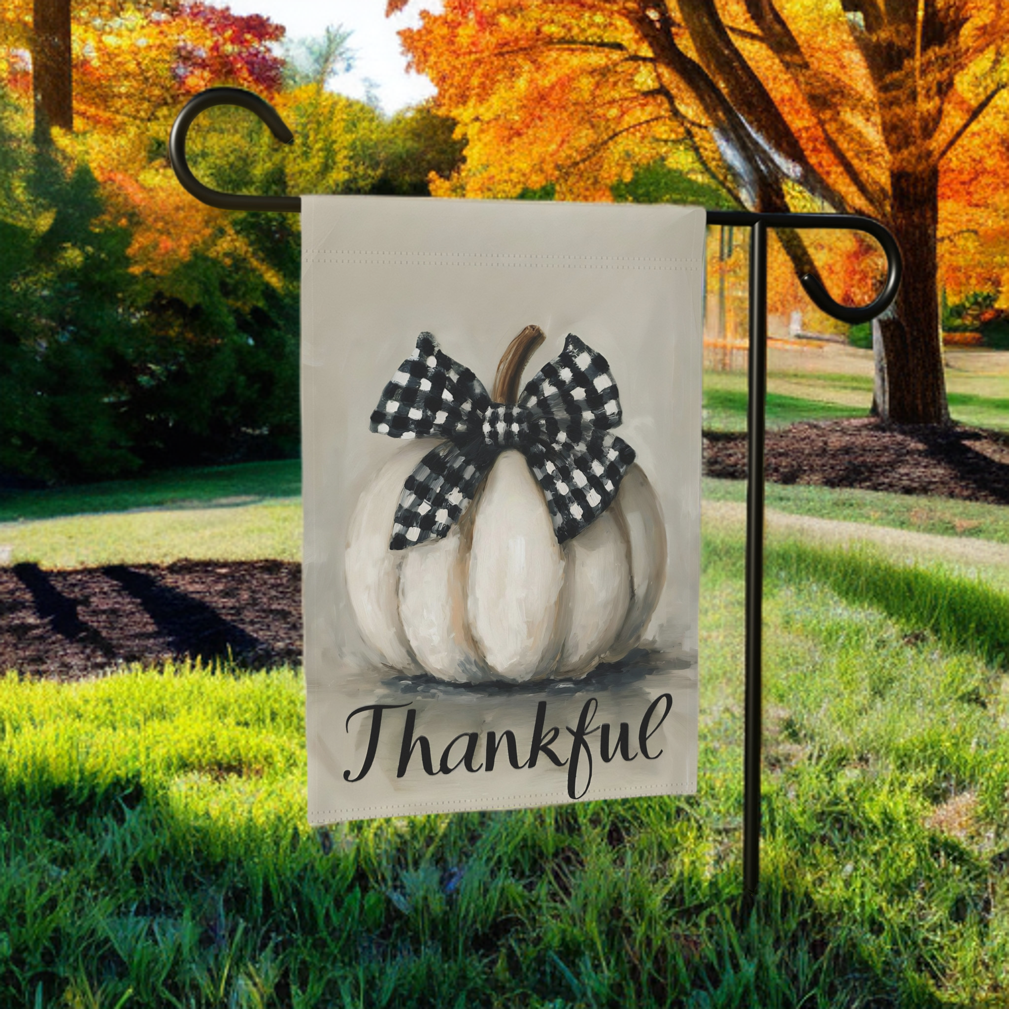 Thankful White Pumpkin Garden Flag - product detail - Dragonfire Gardens
