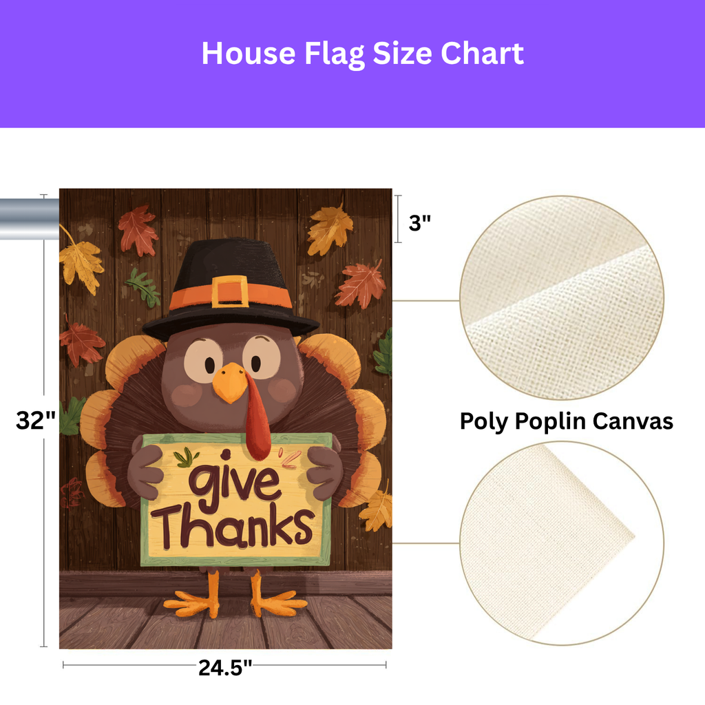Give Thanks Leaves and Turkey Garden Flag - yard display - Dragonfire Gardens