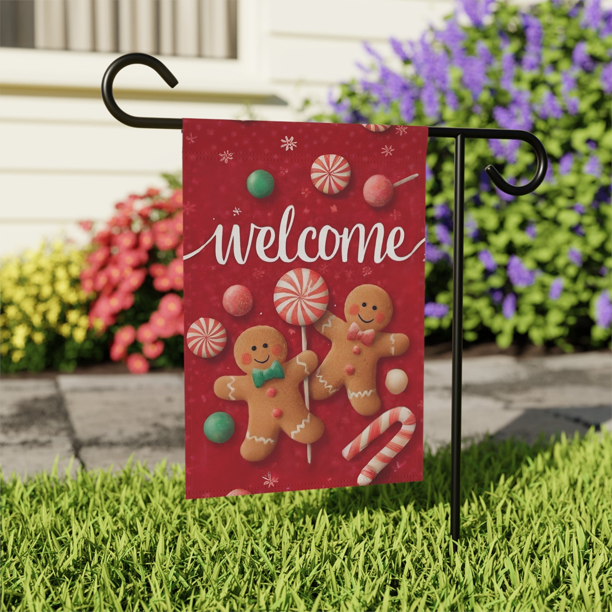 Two Gingerbread Men Welcome Garden Flag