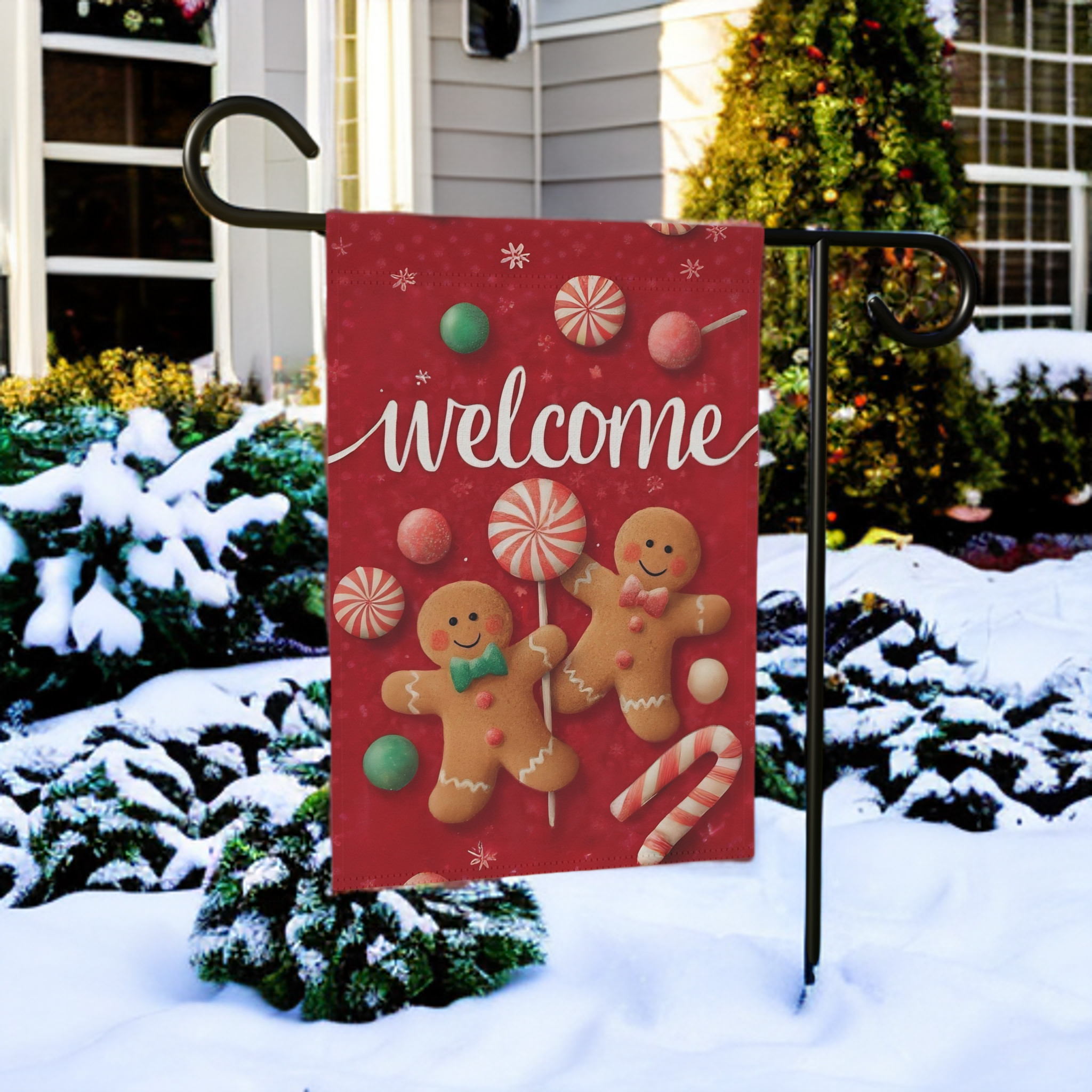 Two Gingerbread Men Welcome Garden Flag