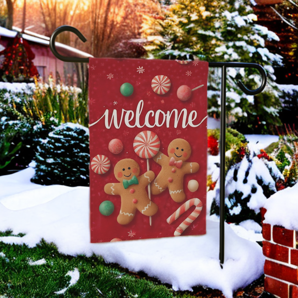 Two Gingerbread Men Welcome Garden Flag
