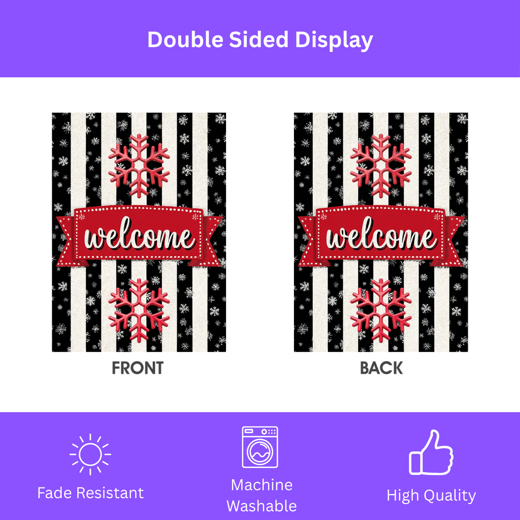 Striped Welcome Snowflake Garden Flag - double-sided design - Dragonfire Gardens