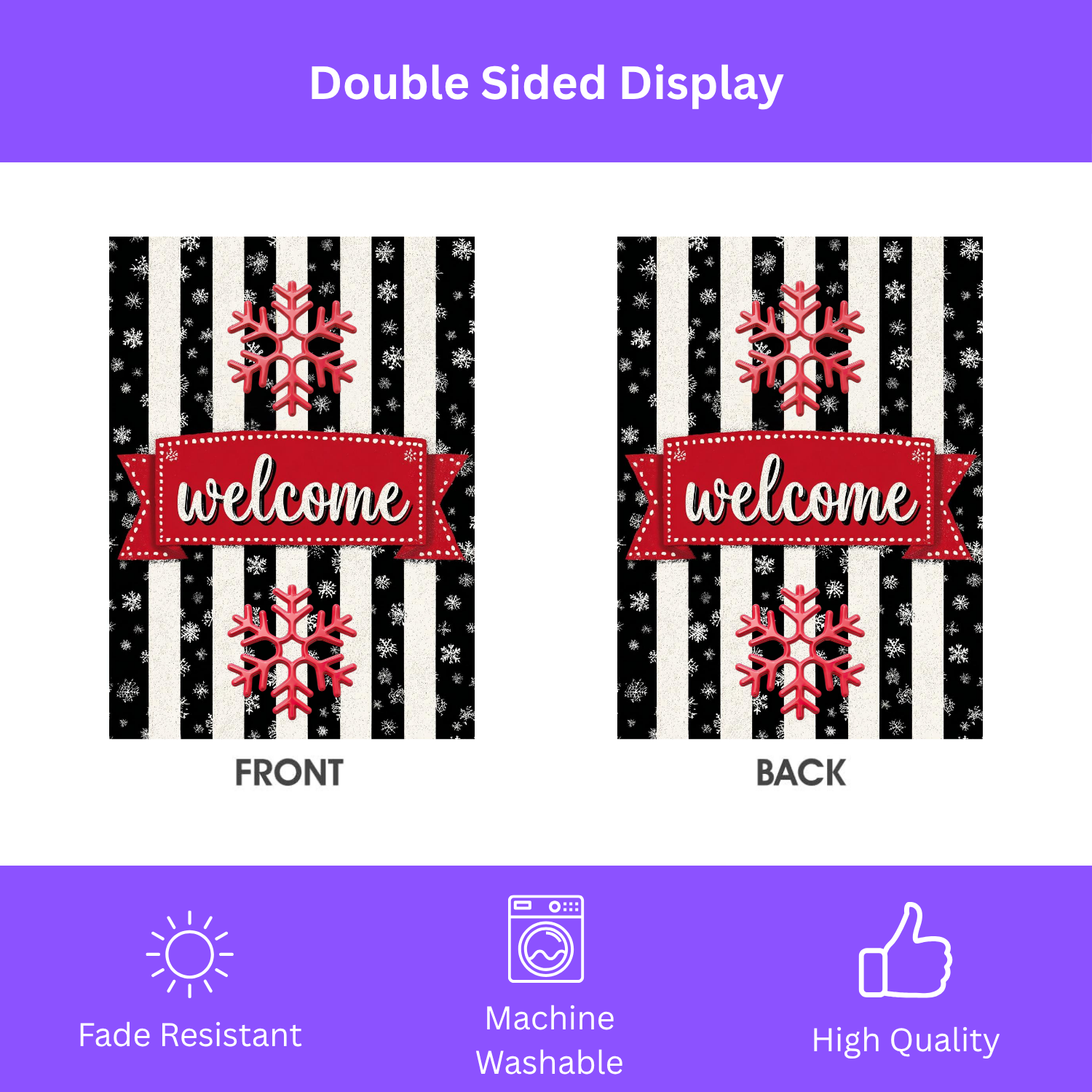 Striped Welcome Snowflake Garden Flag - double-sided design - Dragonfire Gardens