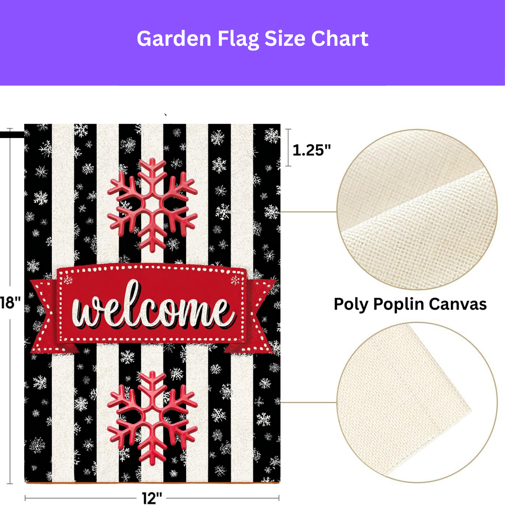Striped Welcome Snowflake Garden Flag - porch decor - Dragonfire Gardens