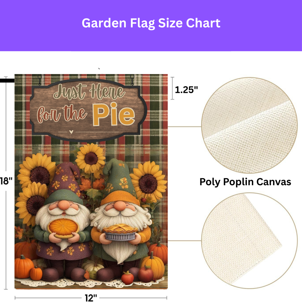 Just Here for the Pie Two Gnomes Fall Garden Flag - double-sided design - Dragonfire Gardens