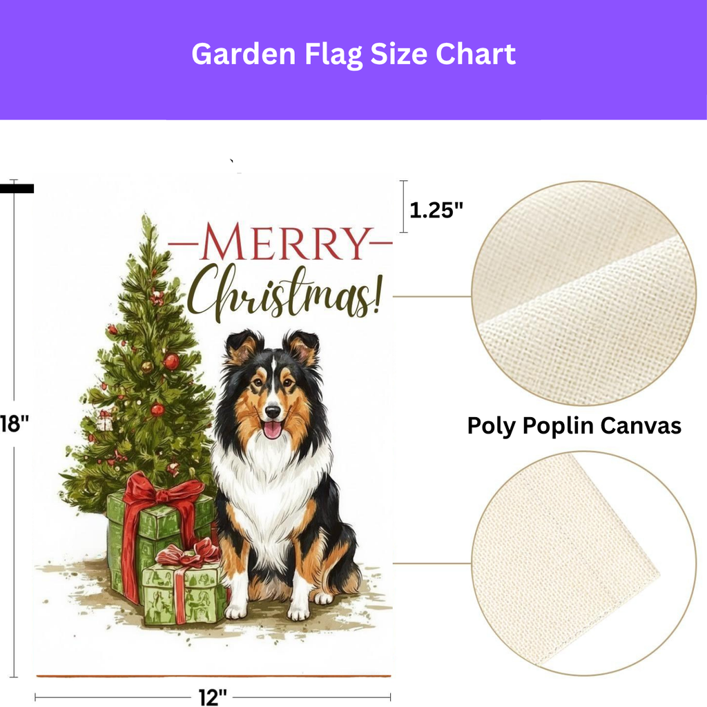 Shetland Sheepdog and Presents Christmas Garden Flag - yard display - Dragonfire Gardens