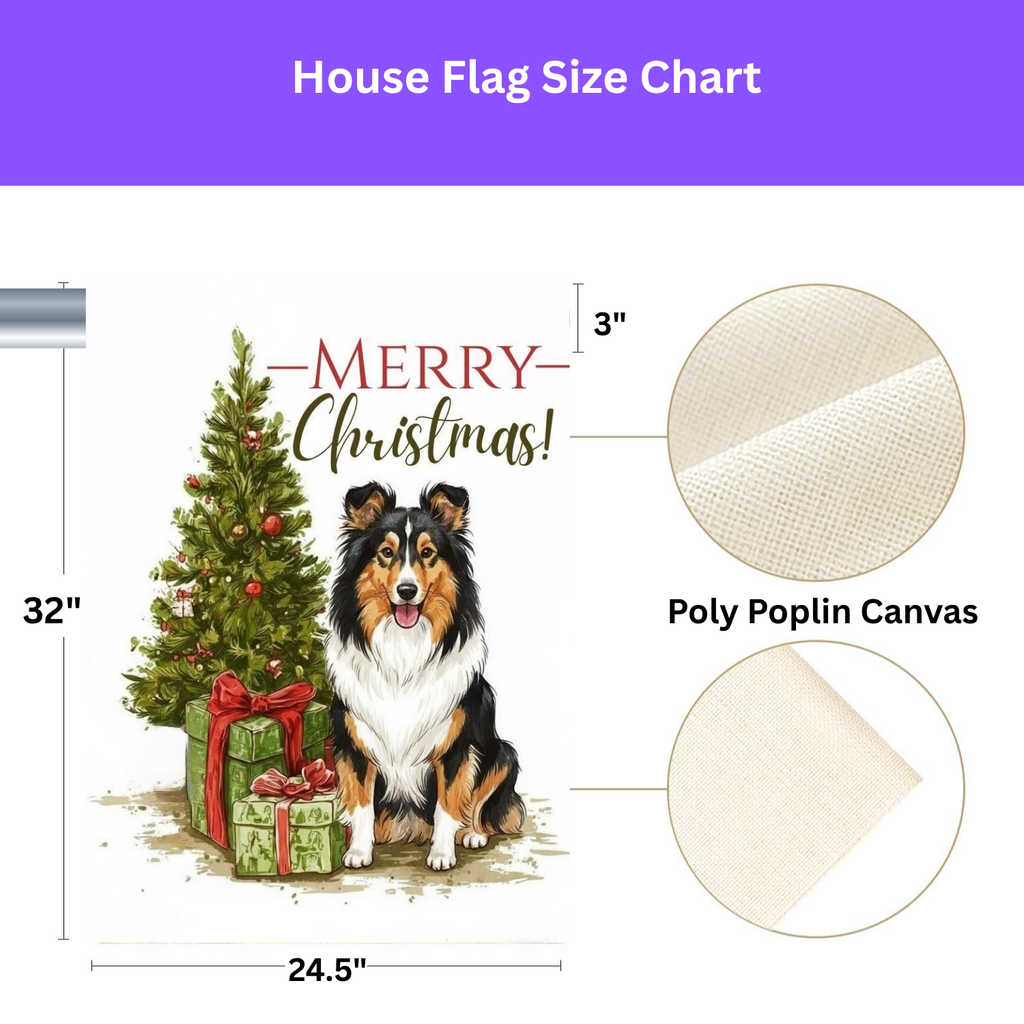 Shetland Sheepdog and Presents Christmas Garden Flag - porch decor - Dragonfire Gardens