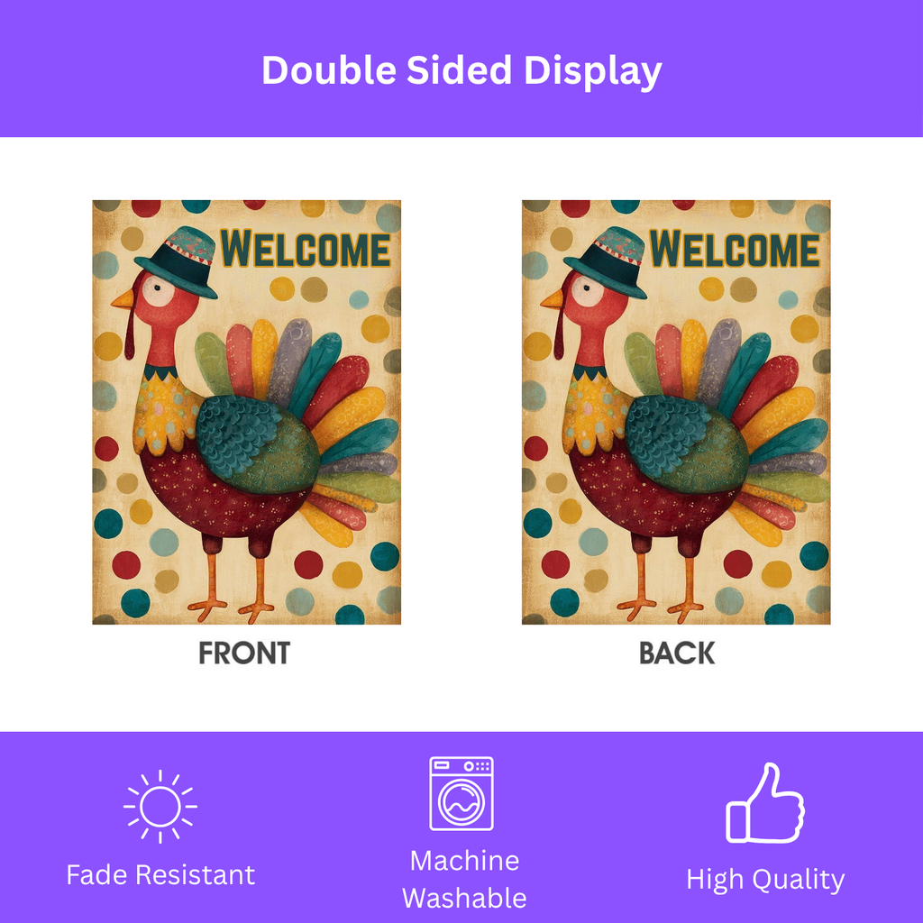 Colorful Welcome Turkey Garden Flag - double-sided design - Dragonfire Gardens