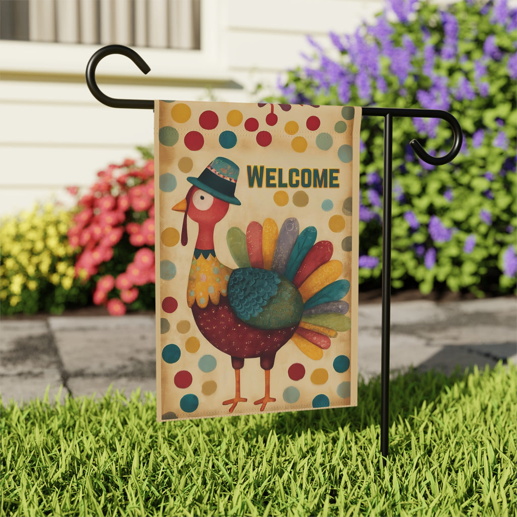 Colorful Welcome Turkey Garden Flag - outdoor display - Dragonfire Gardens