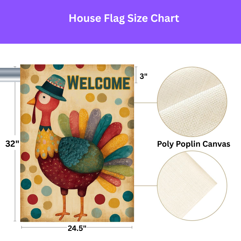Colorful Welcome Turkey Garden Flag - porch decor - Dragonfire Gardens