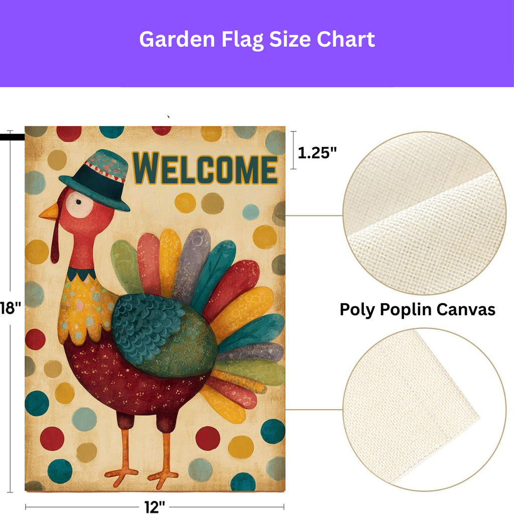 Colorful Welcome Turkey Garden Flag - yard display - Dragonfire Gardens