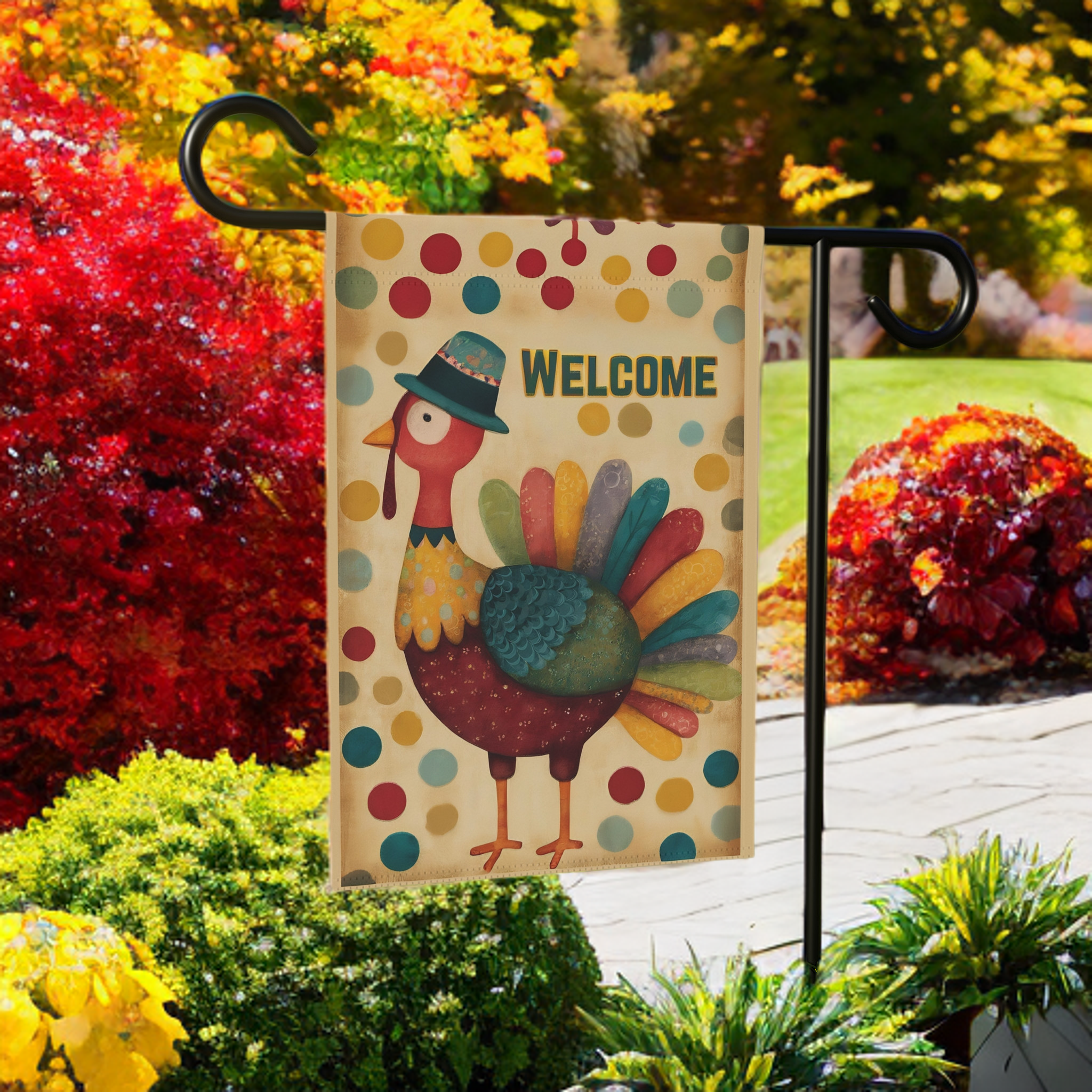 Colorful Welcome Turkey Garden Flag - product detail - Dragonfire Gardens
