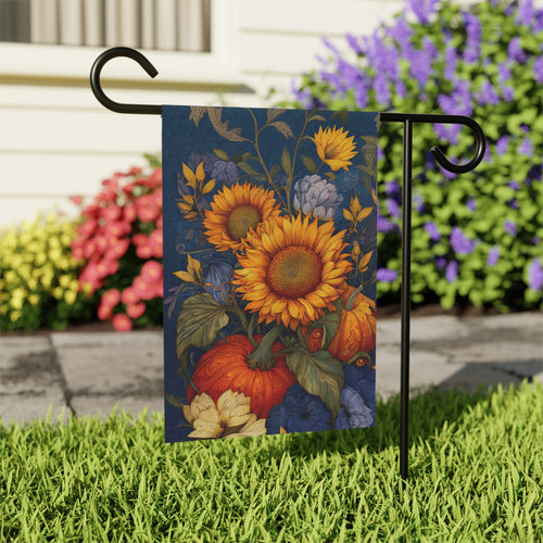 Abstract Sunflower & Pumpkin Autumn Garden Flag - outdoor display - Dragonfire Gardens