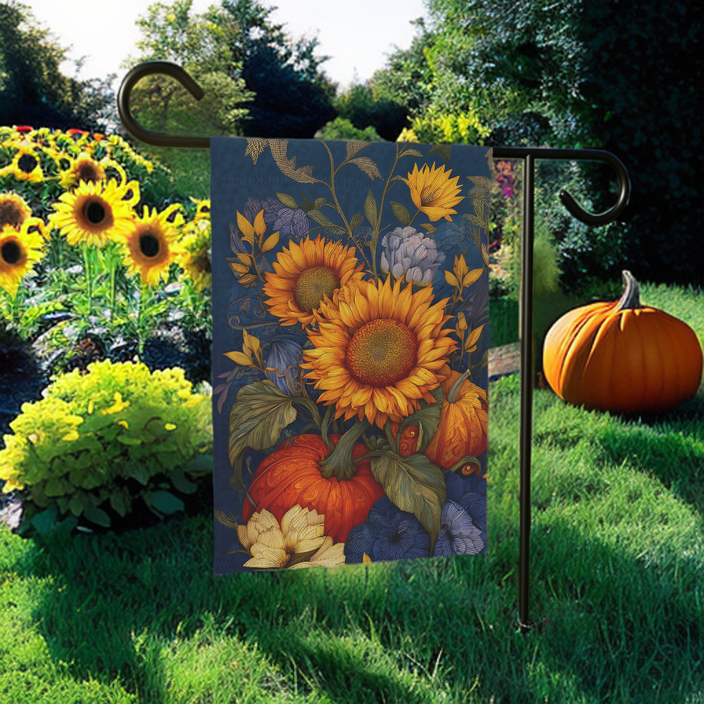 Abstract Sunflower & Pumpkin Autumn Garden Flag - porch decor - Dragonfire Gardens
