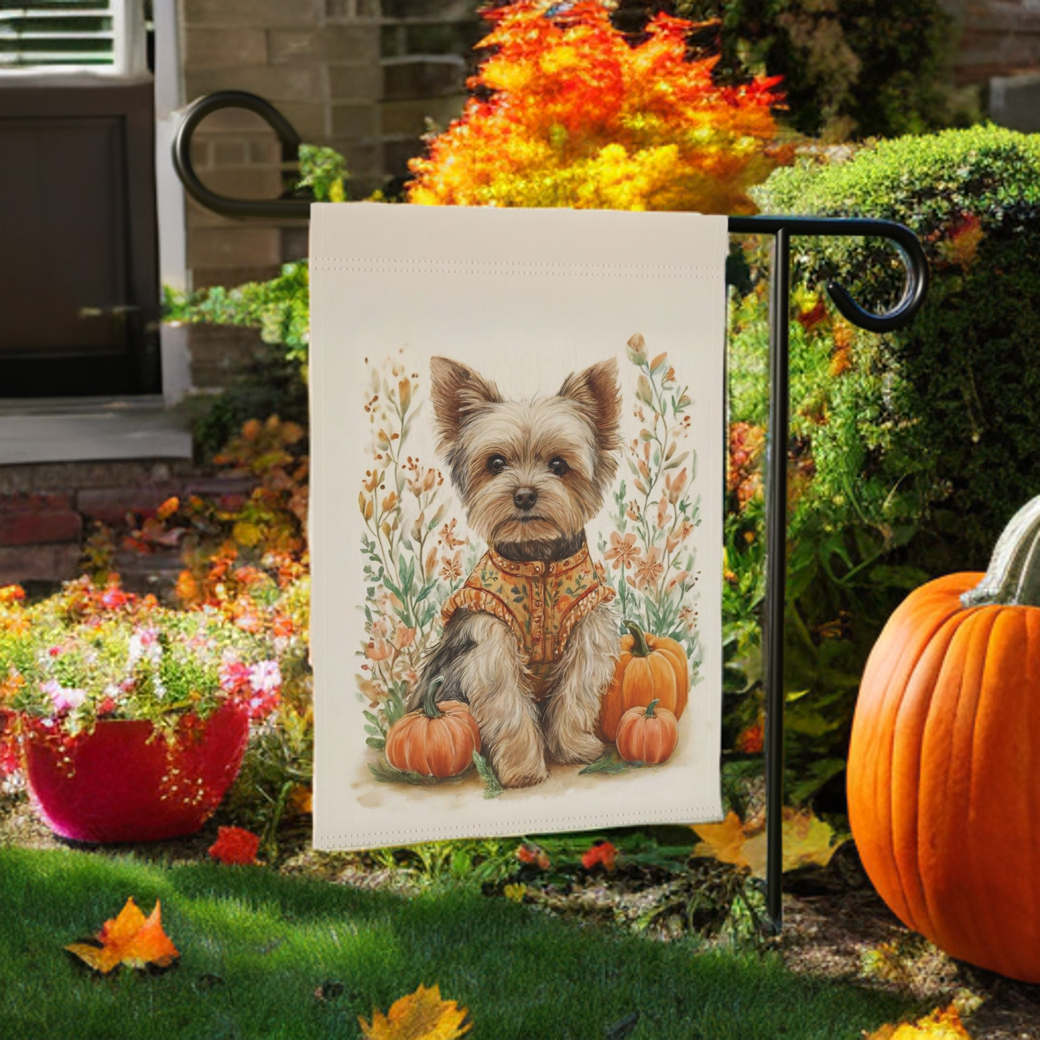 Fall Coat Yorkshire Terrier Garden Flag