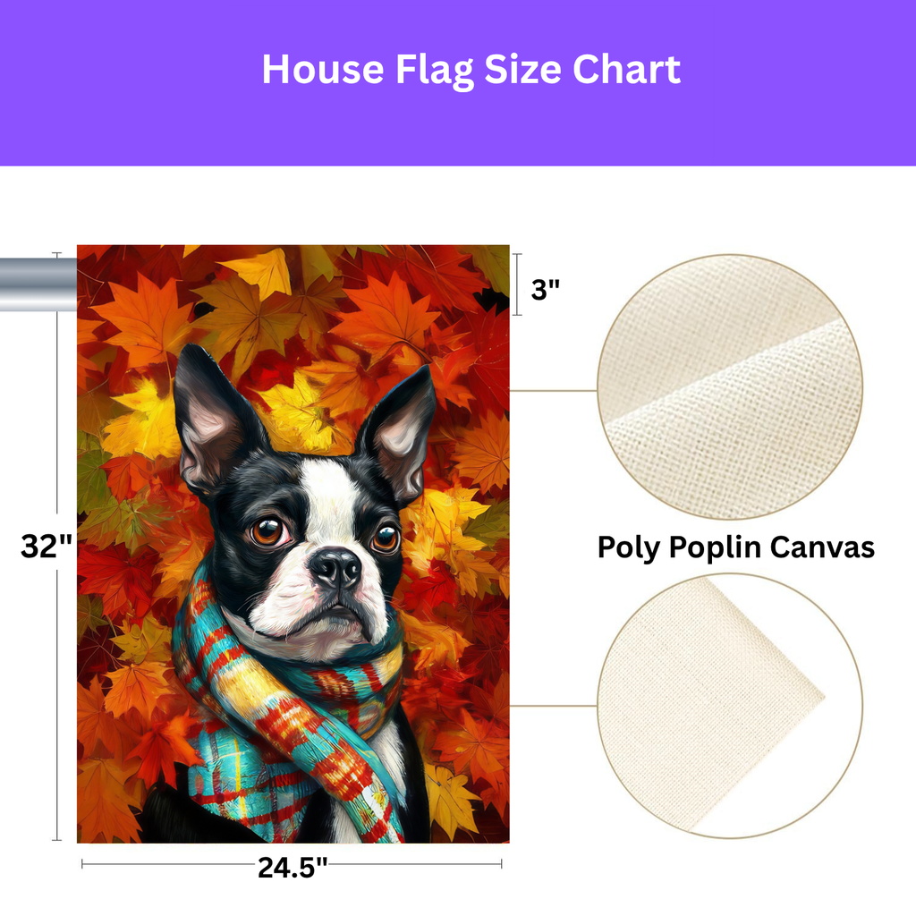 Fall Leaves Scarfed Boston Terrier Garden Flag - yard display - Dragonfire Gardens