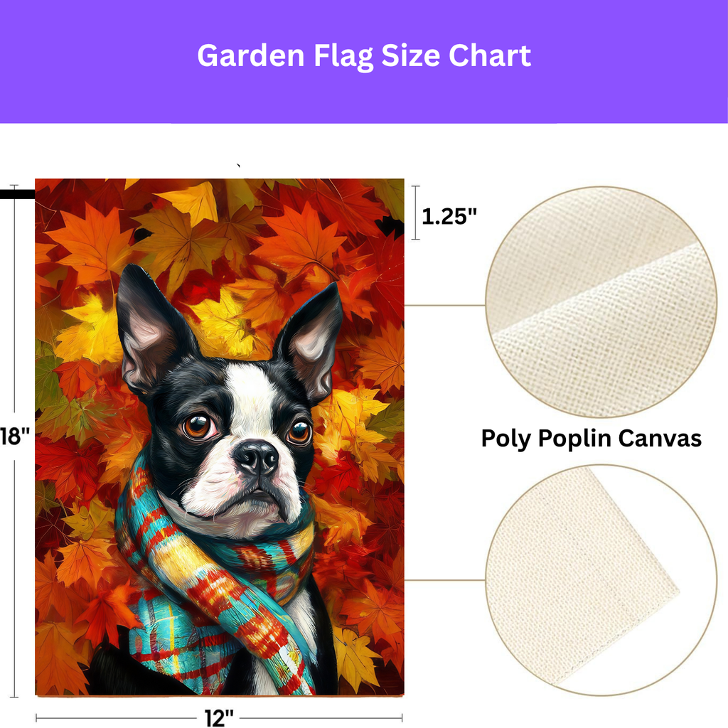 Fall Leaves Scarfed Boston Terrier Garden Flag - porch decor - Dragonfire Gardens