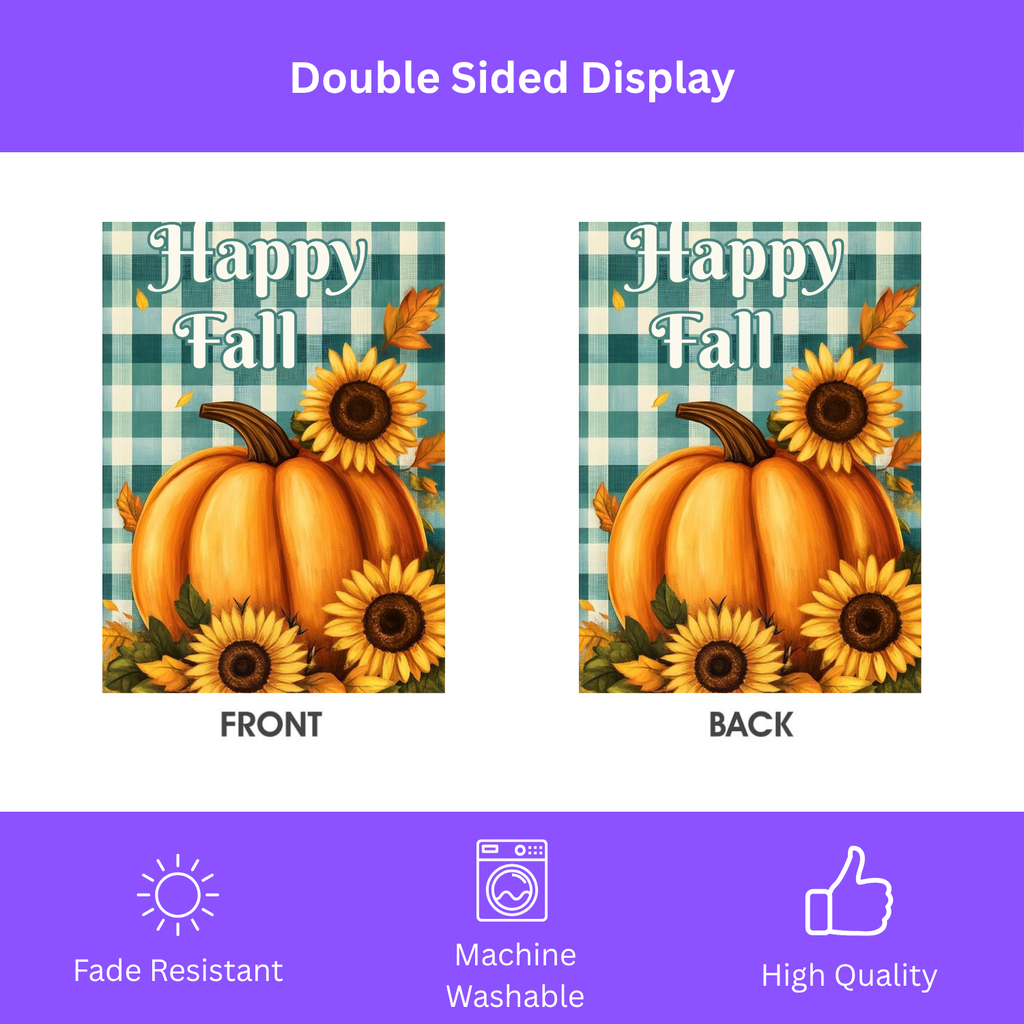 Happy Fall Pumpkins and Sunflowers Garden Flag - double-sided design - Dragonfire Gardens