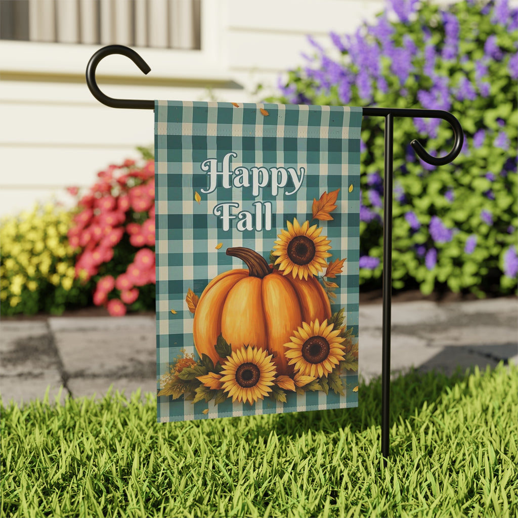 Happy Fall Pumpkins and Sunflowers Garden Flag - outdoor display - Dragonfire Gardens