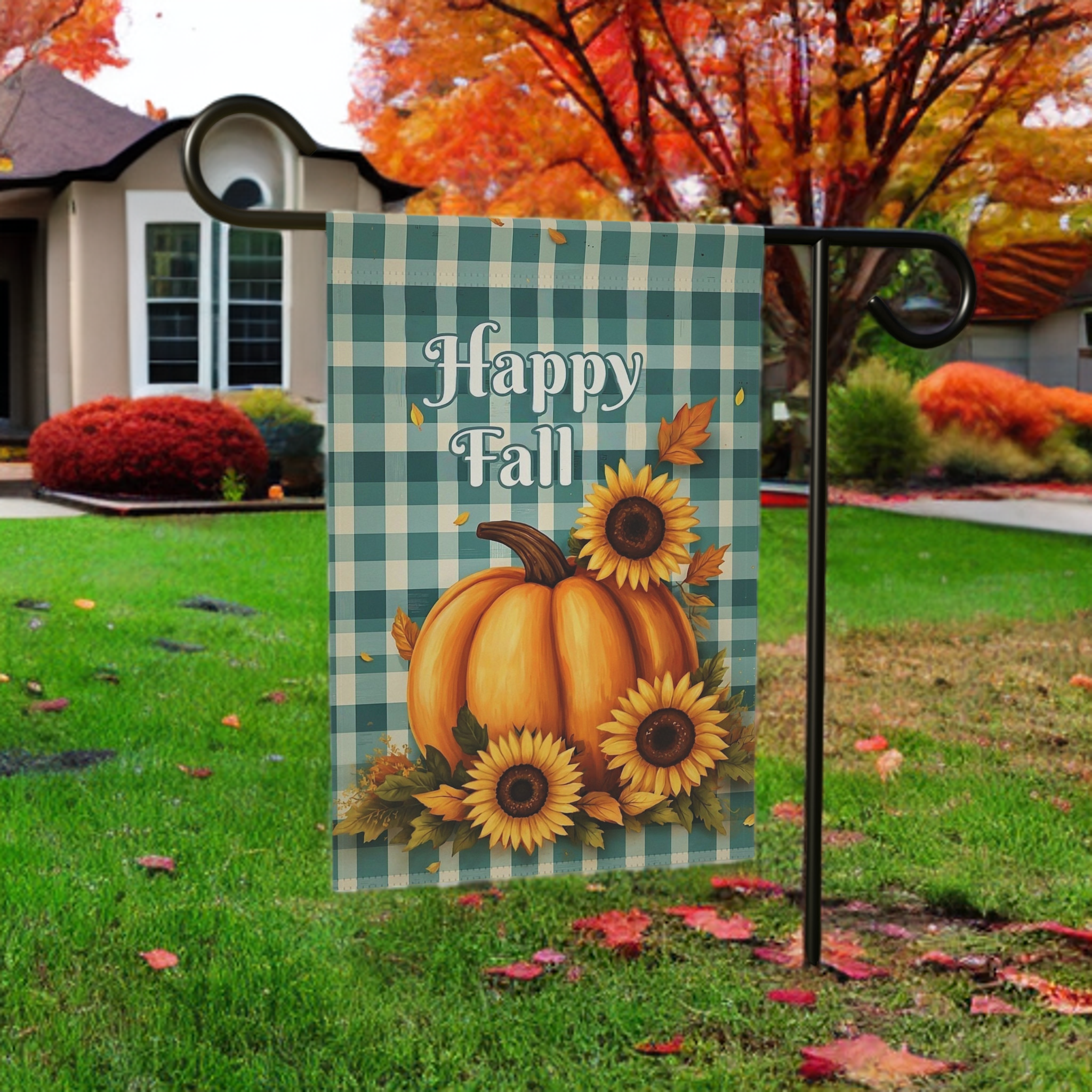 Happy Fall Pumpkins and Sunflowers Garden Flag - product detail - Dragonfire Gardens
