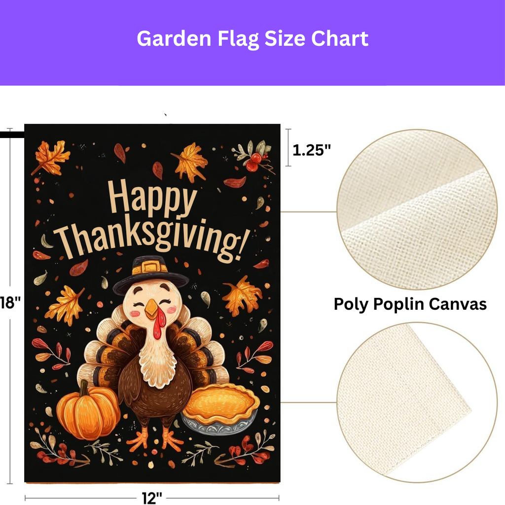 Happy Thanksgiving Turkey and Pumpkin Pie Garden Flag - yard display - Dragonfire Gardens