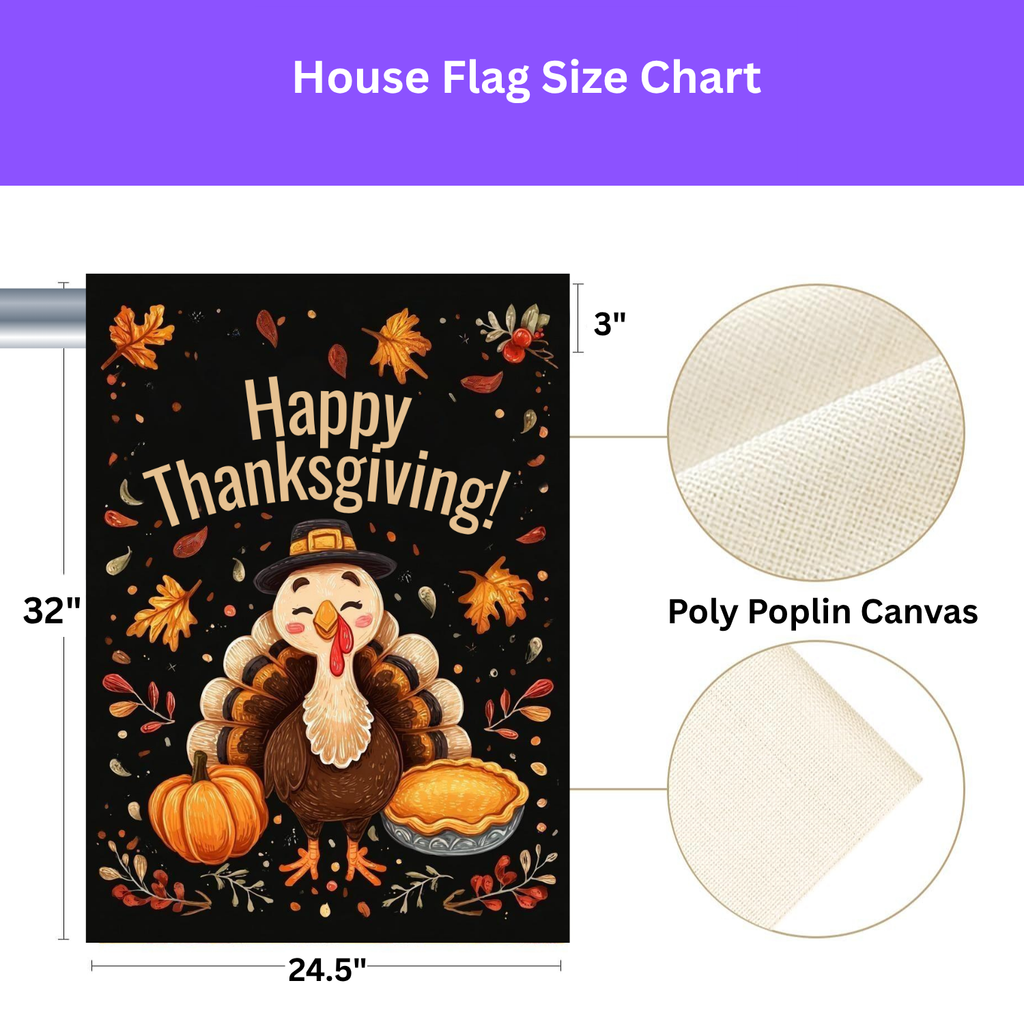 Happy Thanksgiving Turkey and Pumpkin Pie Garden Flag - porch decor - Dragonfire Gardens