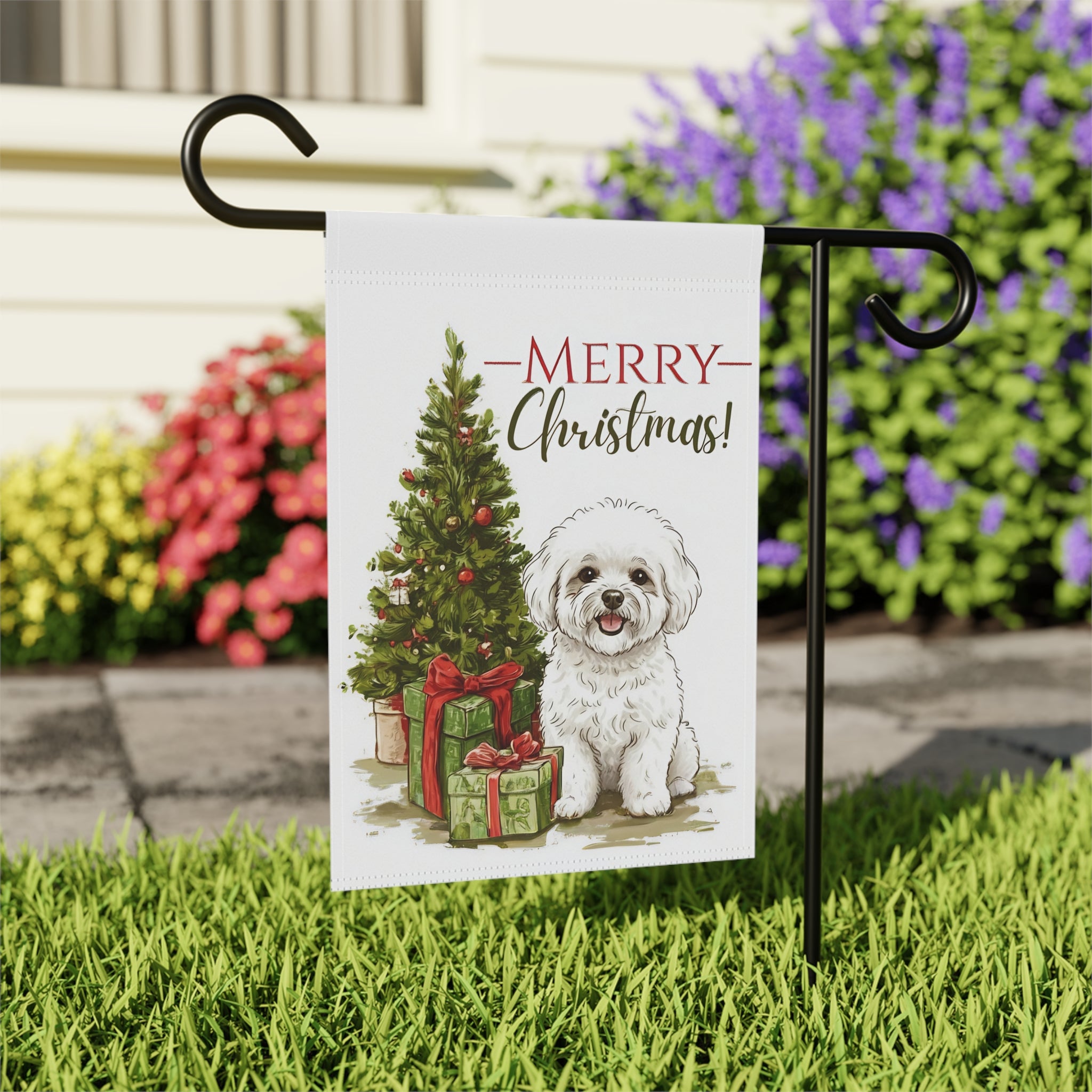 Bichon Frise and Presents Christmas Garden Flag
