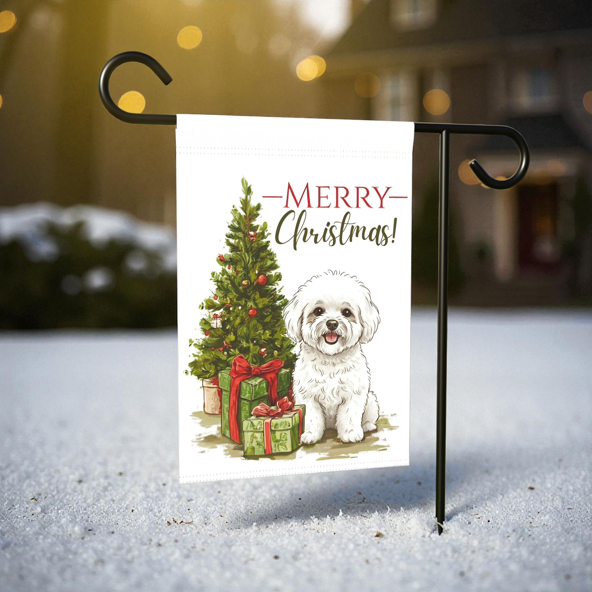 Bichon Frise and Presents Christmas Garden Flag