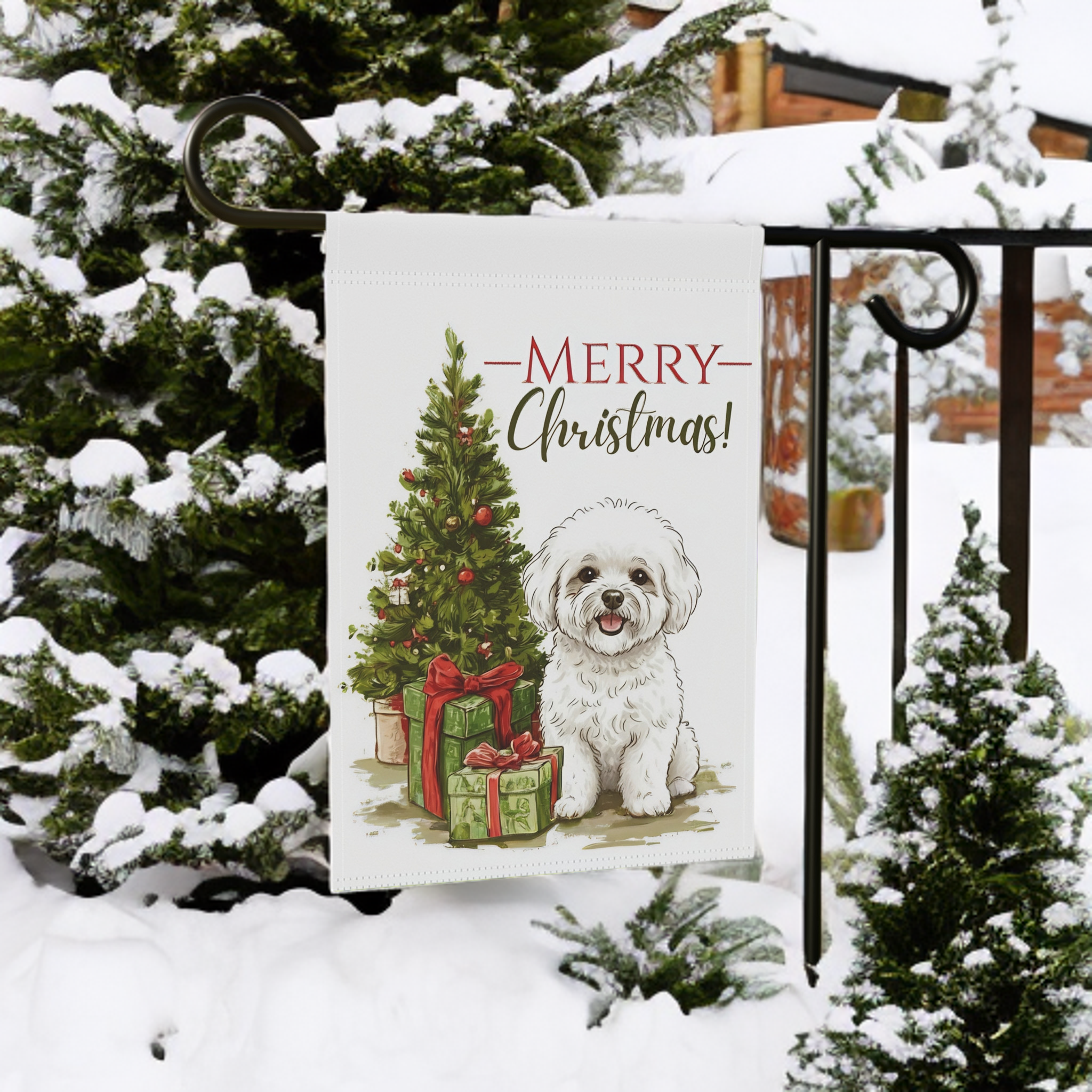 Bichon Frise and Presents Christmas Garden Flag