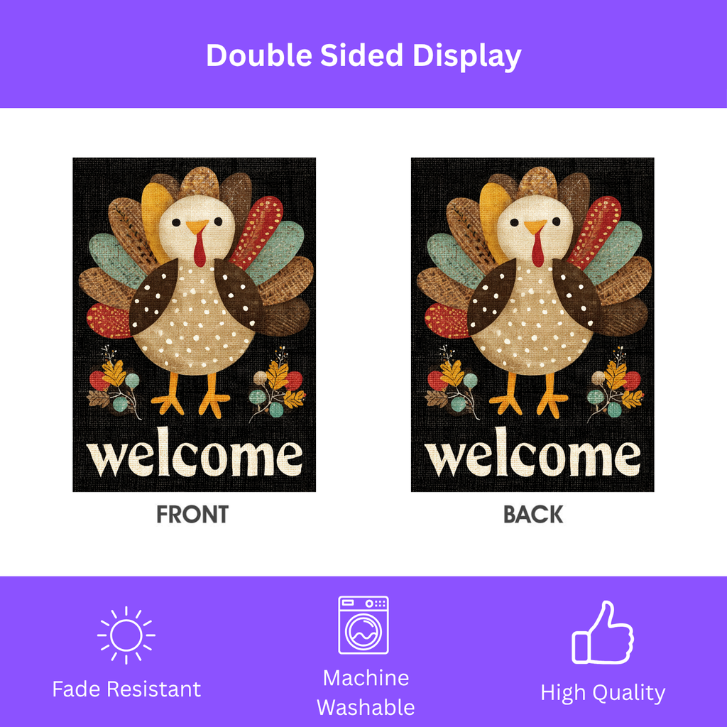 Colorful Feather Turkey Welcome Garden Flag