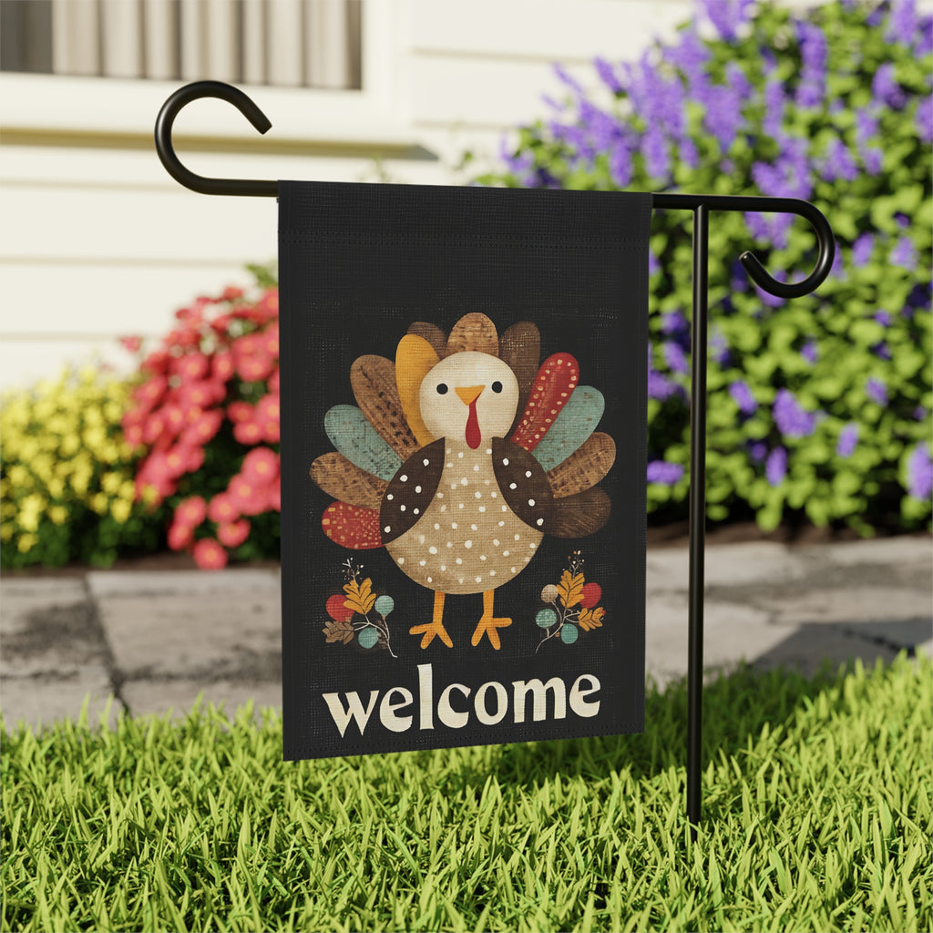 Colorful Feather Turkey Welcome Garden Flag