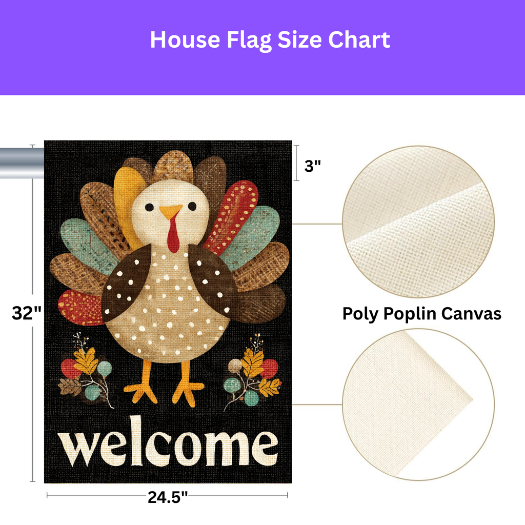 Colorful Feather Turkey Welcome Garden Flag