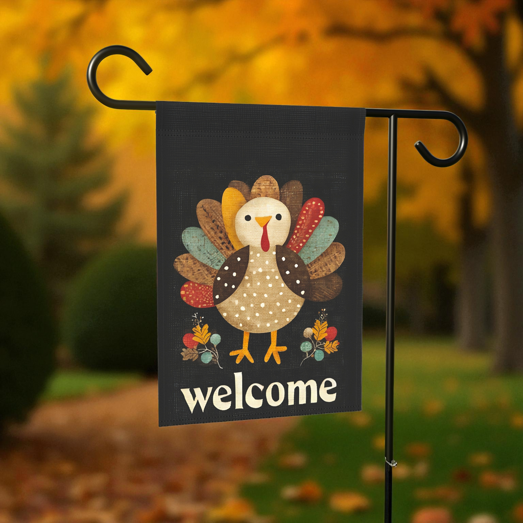 Colorful Feather Turkey Welcome Garden Flag