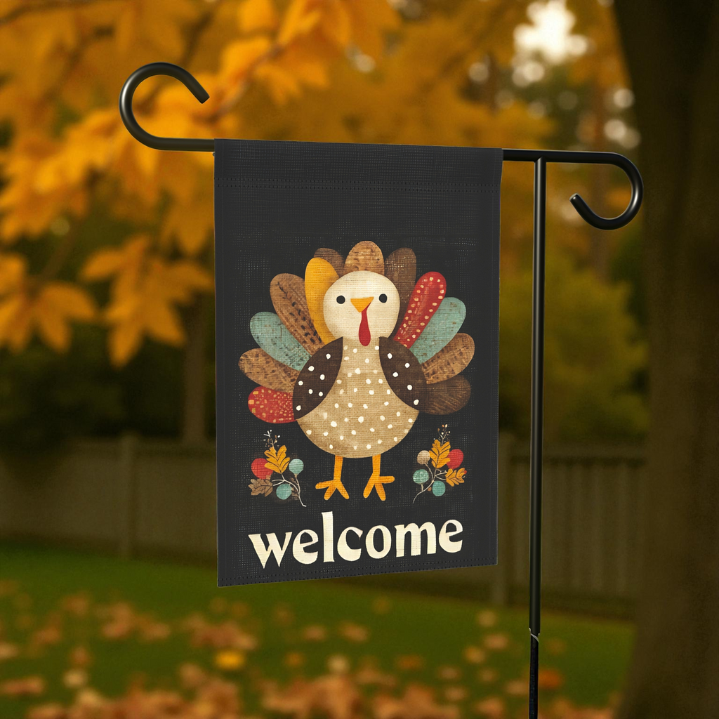 Colorful Feather Turkey Welcome Garden Flag