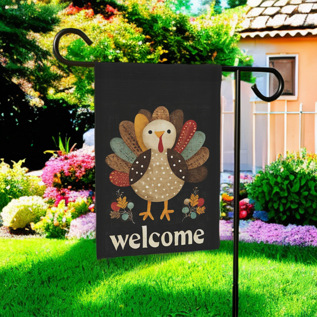 Colorful Feather Turkey Welcome Garden Flag