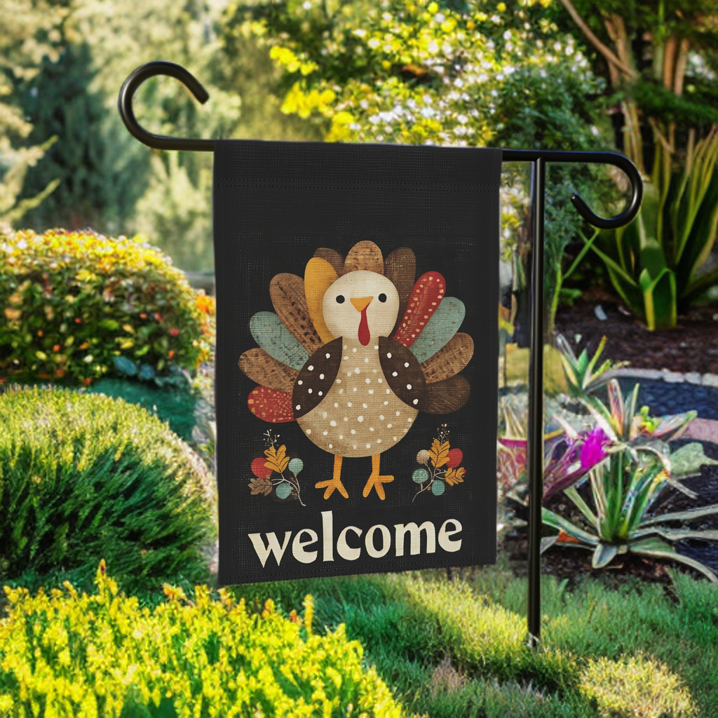 Colorful Feather Turkey Welcome Garden Flag