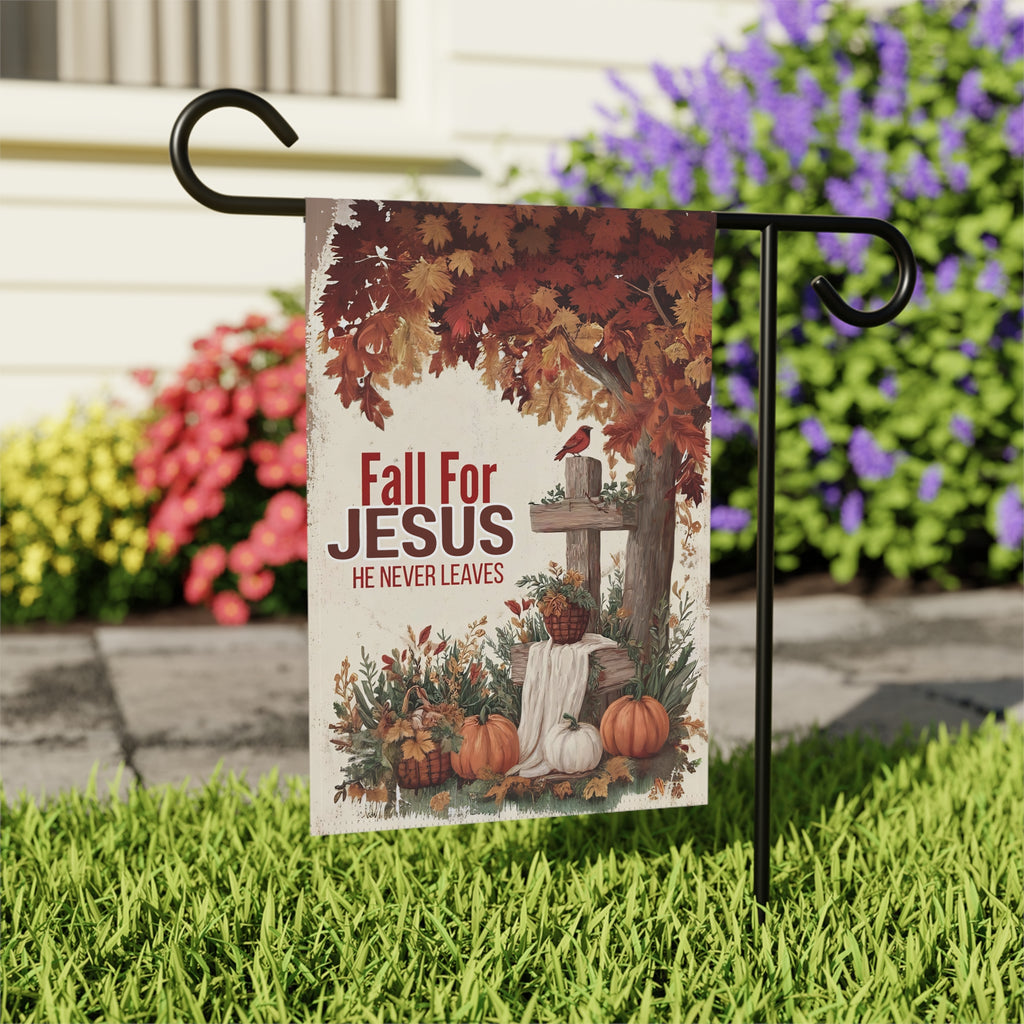 Fall For Jesus Autumn Tree Garden Flag - outdoor display - Dragonfire Gardens